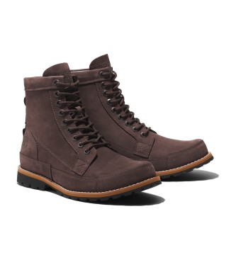 Timberland Oryginalne ciemnobrązowe skórzane sznurowane buty do połowy łydki