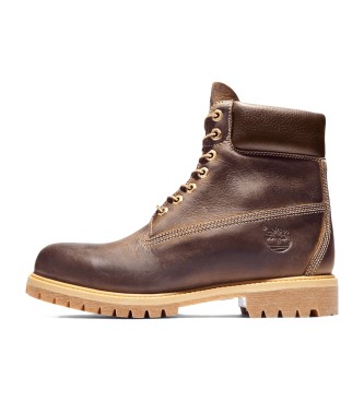 Timberland 6-calowe wodoodporne skórzane buty Premium ze sznurowanym zapięciem w kolorze ciemnobrązowym  