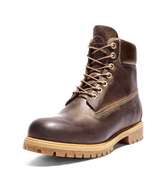 Timberland 6-calowe wodoodporne skórzane buty Premium ze sznurowanym zapięciem w kolorze ciemnobrązowym  