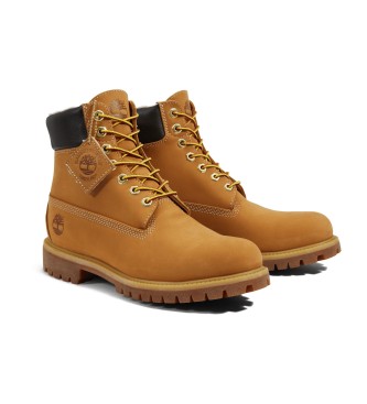 Timberland Stivali in pelle impermeabili gialli premium da 6 pollici con chiusura con lacci