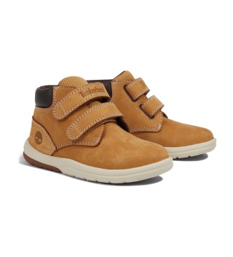 Timberland Botas de cano mdio em pele amarela Toddle Tracks com fecho de velcro 