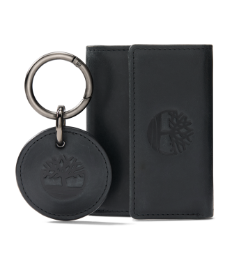 Timberland Three-panel folding wallet and key ring set black