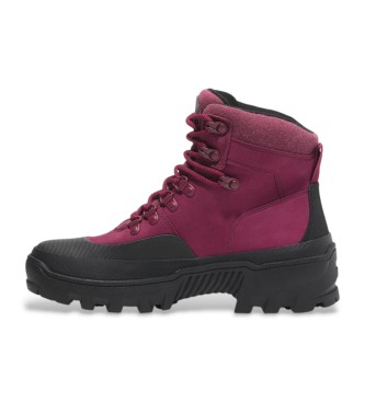 Timberland Stivali impermeabili in pelle a met polpaccio con lacci in gomma Vibram rosa scuro  