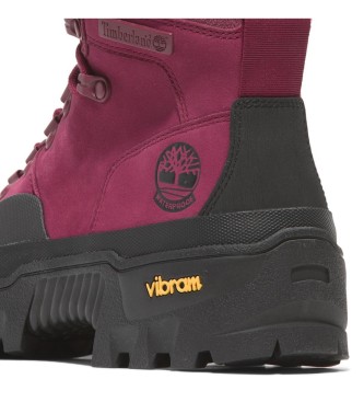 Timberland Vandttte lderstvler med snrebnd og Vibram-gummi i mrkrosa  