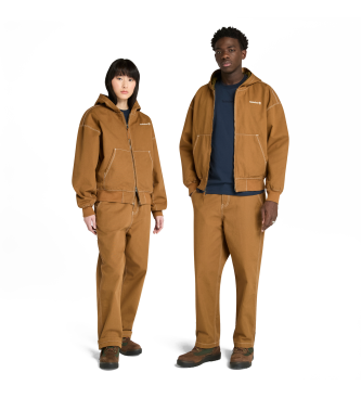 Timberland Bomberjacka med huva och huva i brun tvttad canvas