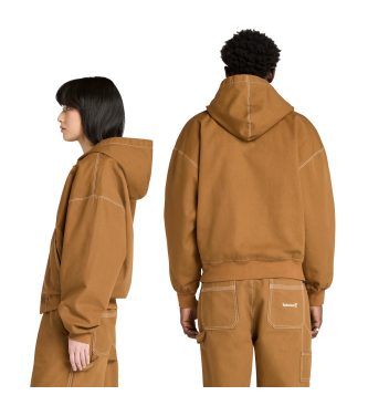 Timberland Bomberjacka med huva och huva i brun tvttad canvas