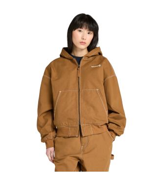 Timberland Bomberjacka med huva och huva i brun tvttad canvas