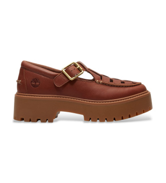 Timberland Stone Street brown leather buckle and platform shoes