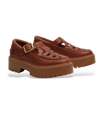Timberland Stone Street brown leather buckle and platform shoes