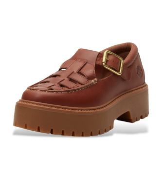 Timberland Stone Street brown leather buckle and platform shoes
