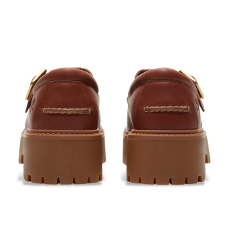 Timberland Stone Street brown leather buckle and platform shoes