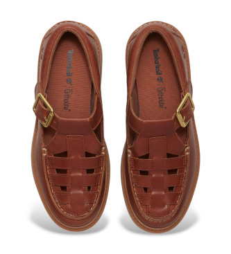 Timberland Stone Street brown leather buckle and platform shoes