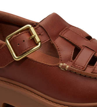 Timberland Stone Street brown leather buckle and platform shoes
