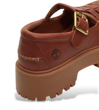 Timberland Stone Street brown leather buckle and platform shoes