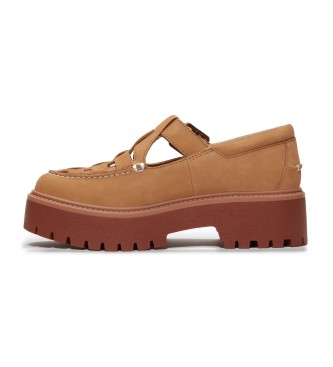 Timberland Stone Street bež usnjeni čevlji z zaponko in platformo beige Stone Street