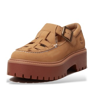 Timberland Stone Street bež usnjeni čevlji z zaponko in platformo beige Stone Street