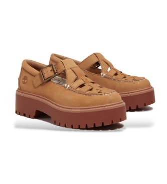 Timberland Stone Street bež usnjeni čevlji z zaponko in platformo beige Stone Street