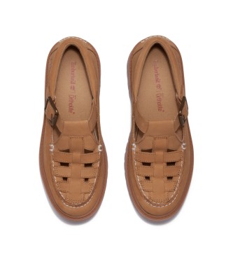 Timberland Stone Street bež usnjeni čevlji z zaponko in platformo beige Stone Street