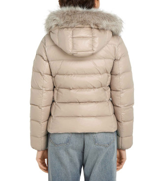 Tommy Hilfiger Beige quiltet dunfrakke med fjer