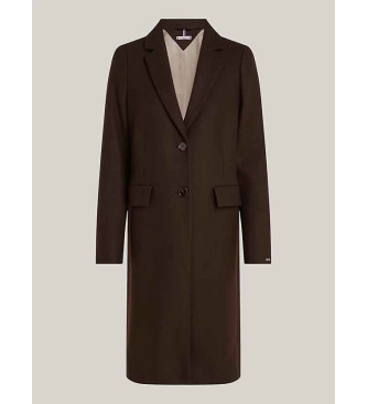 Tommy Hilfiger Brown cashmere single breasted coat with single button fastening