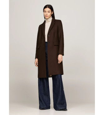 Tommy Hilfiger Brown cashmere single breasted coat with single button fastening