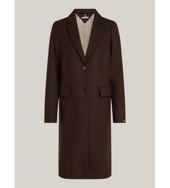 Tommy Hilfiger Brown cashmere single breasted coat with single button fastening