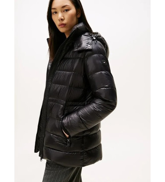 Tommy Hilfiger Abrigo acolchado brillante de plumn negro