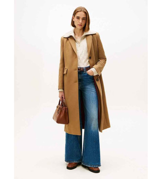 Tommy Hilfiger Casaco comprido castanho de mistura de l e caxemira com caxemira