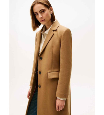 Tommy Hilfiger Casaco comprido castanho de mistura de l e caxemira com caxemira
