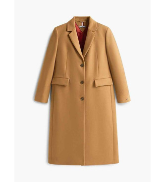 Tommy Hilfiger Casaco comprido castanho de mistura de l e caxemira com caxemira