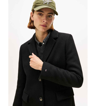 Tommy Hilfiger Dolg plašč iz volnene mešanice s črnim kašmirjem