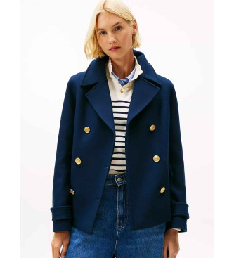 Tommy Hilfiger Plašč iz volnene mešanice modre barve