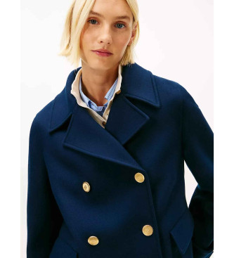 Tommy Hilfiger Plašč iz volnene mešanice modre barve