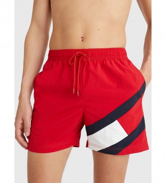 Tommy Hilfiger Mittellanger Badeanzug mit Logo und rotem Kordelzug