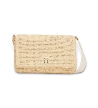 Tommy Hilfiger Transformrbar messengertaske i beige raffia