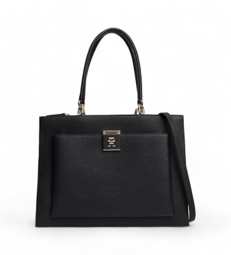 Tommy Hilfiger Granulated satchel bag with monogram TH black