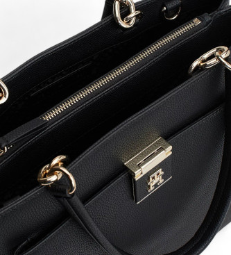 Tommy Hilfiger Gegranuleerde satchel tas met monogram TH zwart