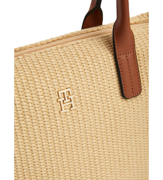 Tommy Hilfiger Saco de r�fia com al�a de ombro bege