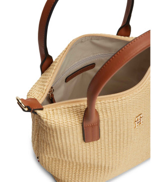 Tommy Hilfiger Saco de r�fia com al�a de ombro bege