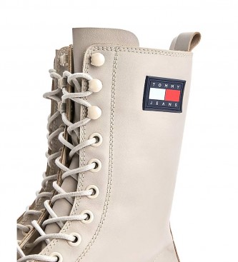 Tommy Jeans Quilted leather boots with beige platform - Height 6.5cm