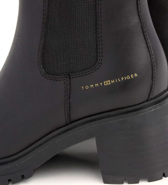 Tommy Hilfiger Botas de couro Essential pretas -Altura do salto 6,4cm