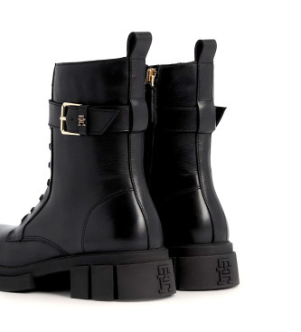 Tommy Hilfiger Black Leather Biker Boots with Teeth