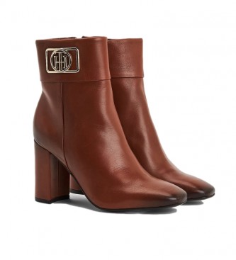 Tommy Hilfiger Leather ankle boots Hardware Square Toe Heel brown -Heel height:8,8cm