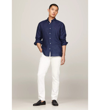 Tommy Hilfiger Lniana koszula barwiona granatowymi pigmentami