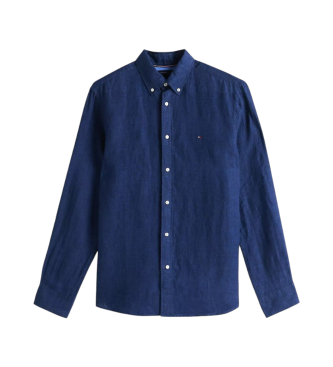 Tommy Hilfiger Lniana koszula barwiona granatowymi pigmentami