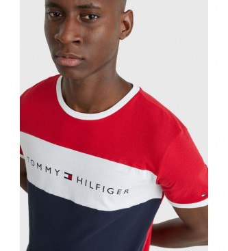 Tommy Hilfiger Camiseta con Cuello Redondo y Logo Flag rojo, marino