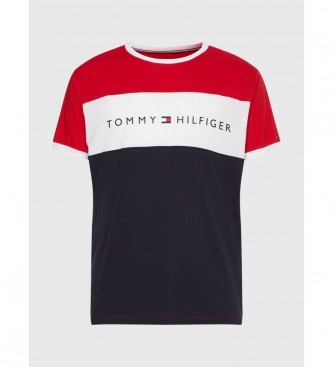 Tommy Hilfiger T-shirt com Pescoo Redondo e Bandeira Logotipo vermelho, Marinha