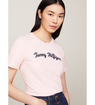 Tommy Hilfiger T-Shirt mit gesticktem Logo in der Schriftart Script rosa