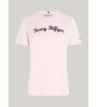 Tommy Hilfiger T-Shirt mit gesticktem Logo in der Schriftart Script rosa