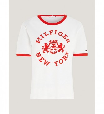 Tommy Hilfiger T-shirt com logótipo da universidade em branco aveludado